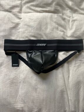 Men’s Black Faux Leather Jockstrap